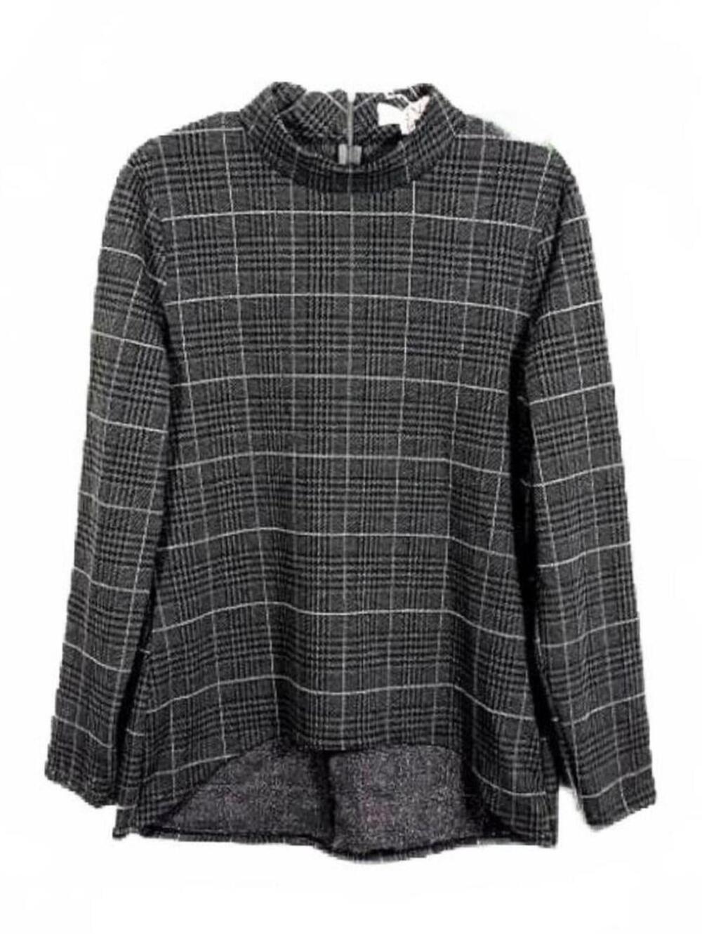 New Deela Couture Womens Size L Gray Houndstooth Long Sleeve Mock Neck Top